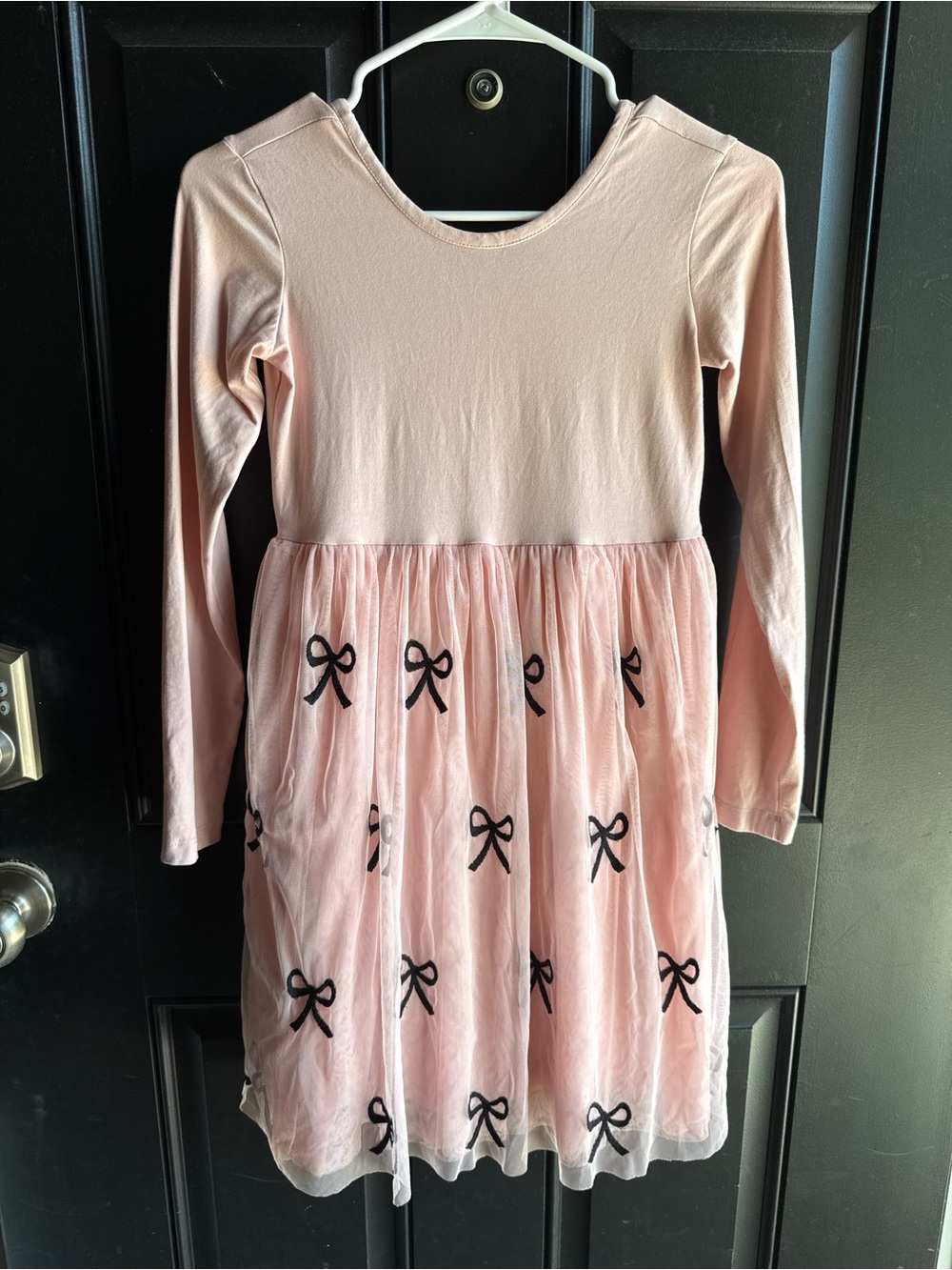 Hanna Andersson long sleeve tulle dress with embellished with black bows Size 10